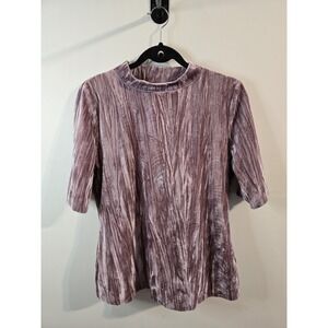 Pilcro Anthropologie Crushed Velvet Mock Neck Top Shirt Rose Pink Sz L Boho